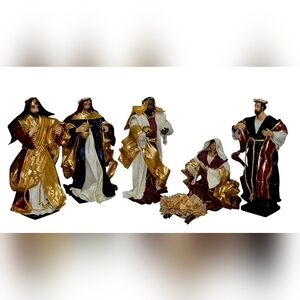 6 Pc Vintage Christmas Nativity Set Gold Red Green Paper Mache Philippines EUC
